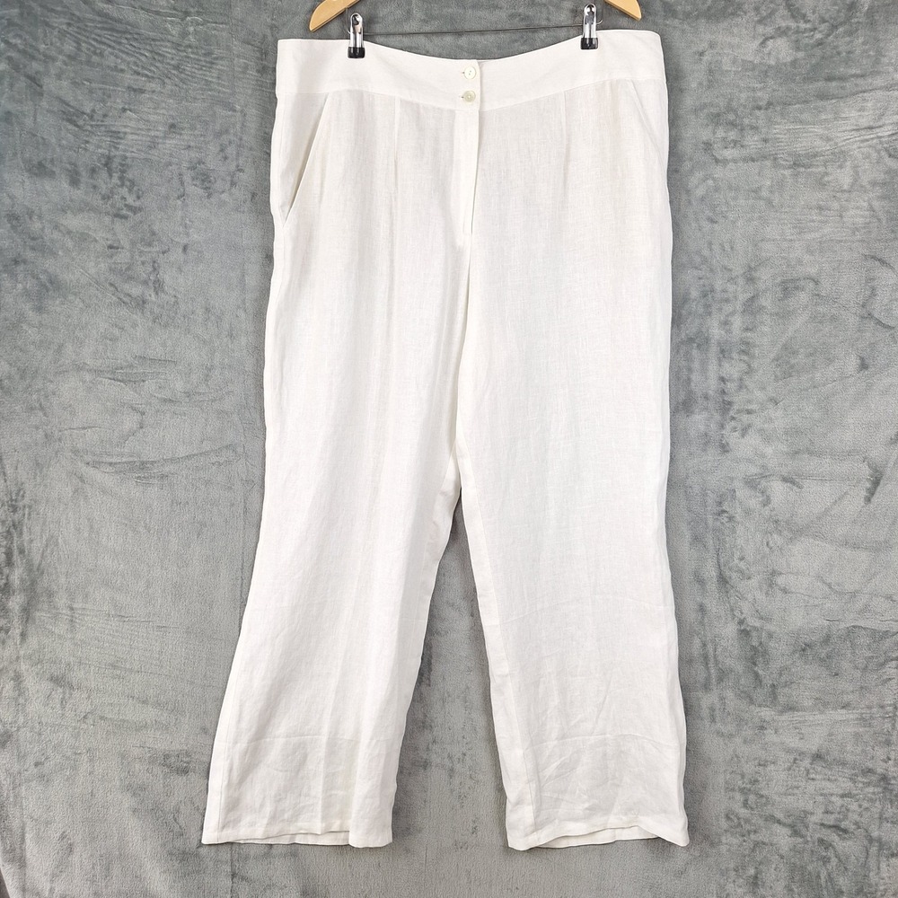 Womens Pants 20W White Linen Beach Coastal Resort Wedding Vacation Wide Leg